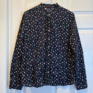 Tommy Hilfiger Blue Fall Leaf Long Sleeve Button Up Top - Size Large